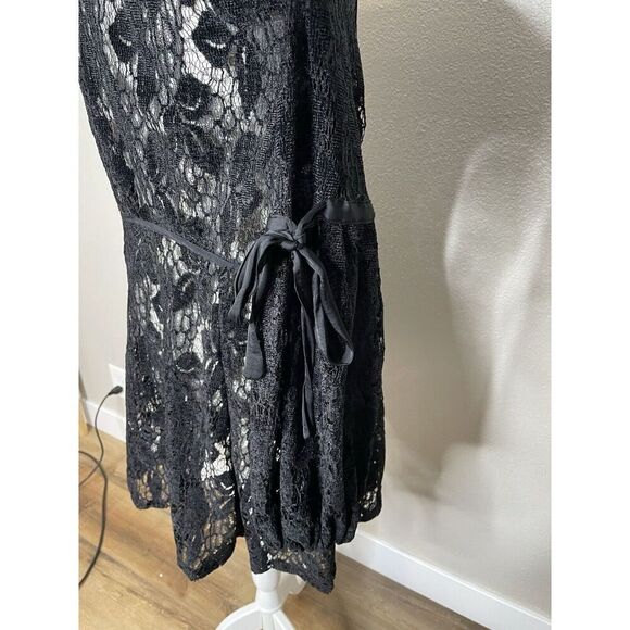 FREE PEOPLE Size M Ruby Black Lace Mini Dress Long Sleeve Sheer Fit Flare - Picture 6 of 12